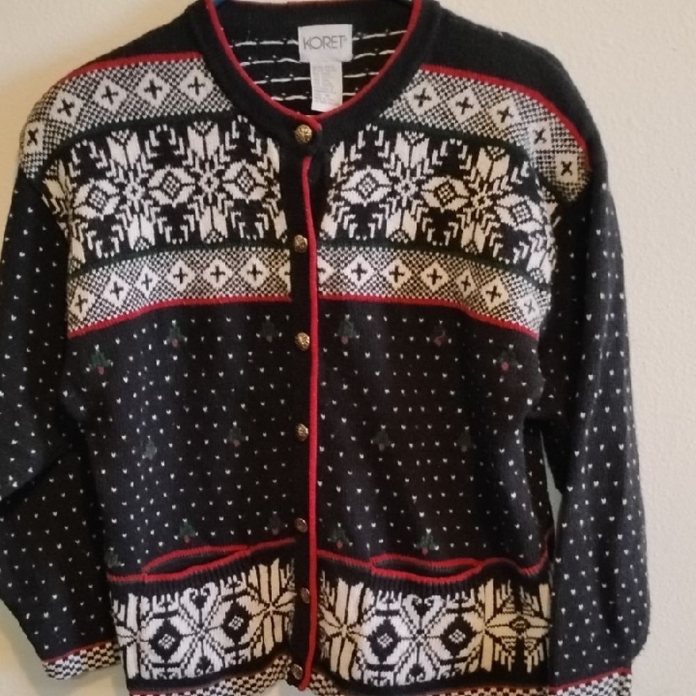 Koret Festive Black Cardigan with White and Red Details